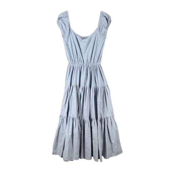 Vintage Blue Womens Peasant Dress 9/10 Denim Tiered Boho Cap Sleeve Maxi As Is - Picture 4 of 10